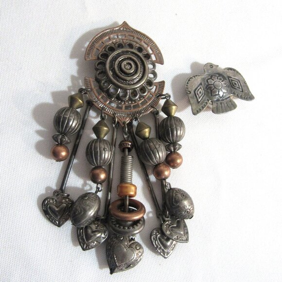 SILVER, COPPER , BRASS SOUTHWEST ORNATE BUTTON COVERS THUNDERBIRD + HEARTS - Picture 1 of 7